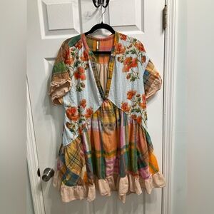 Free People Agnes Printed Mini Boho Babydoll festival Dress Sz L